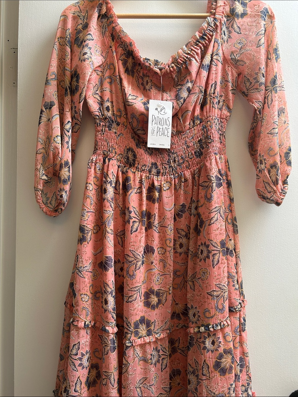 NWT Paton of Peace Peach ruffle tiered midi maxi Dress